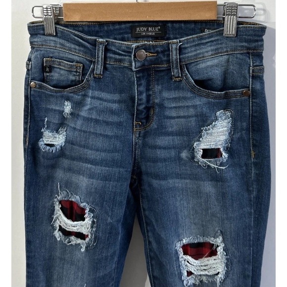 Women's Judy Blue Skinny Fit Jeans Stretch Buffalo Plaid Patchwork Sz 27 JB8268 - Picture 3 of 11